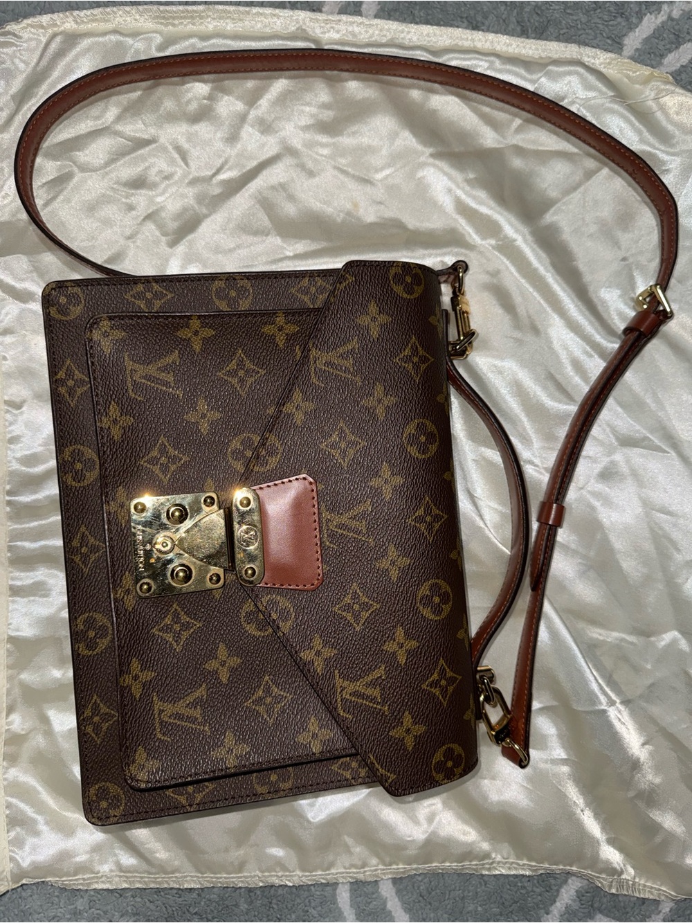 Louis Vuitton Brown Monogram Satchel with Gold Hardware